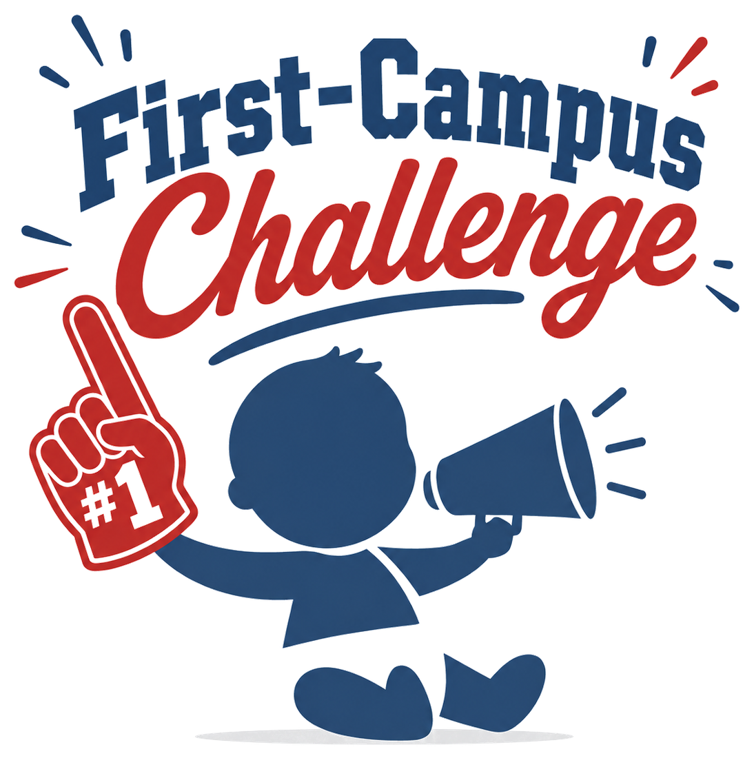 First-Campus Challenge featuring the Baby Says Books mascot and a number one foam finger